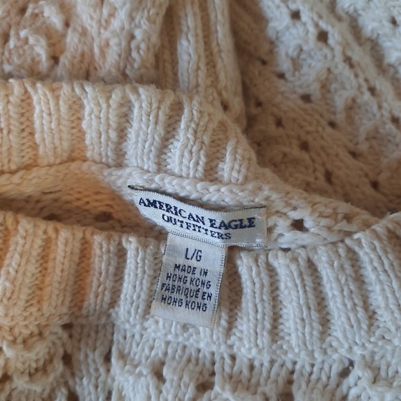 American Eagle cream w/pink accents, zipper knit sweater size Large 100% cotton - Picture 7 of 8